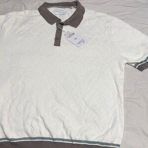 Men's White Short-Sleeve Polo with Contrast Collar